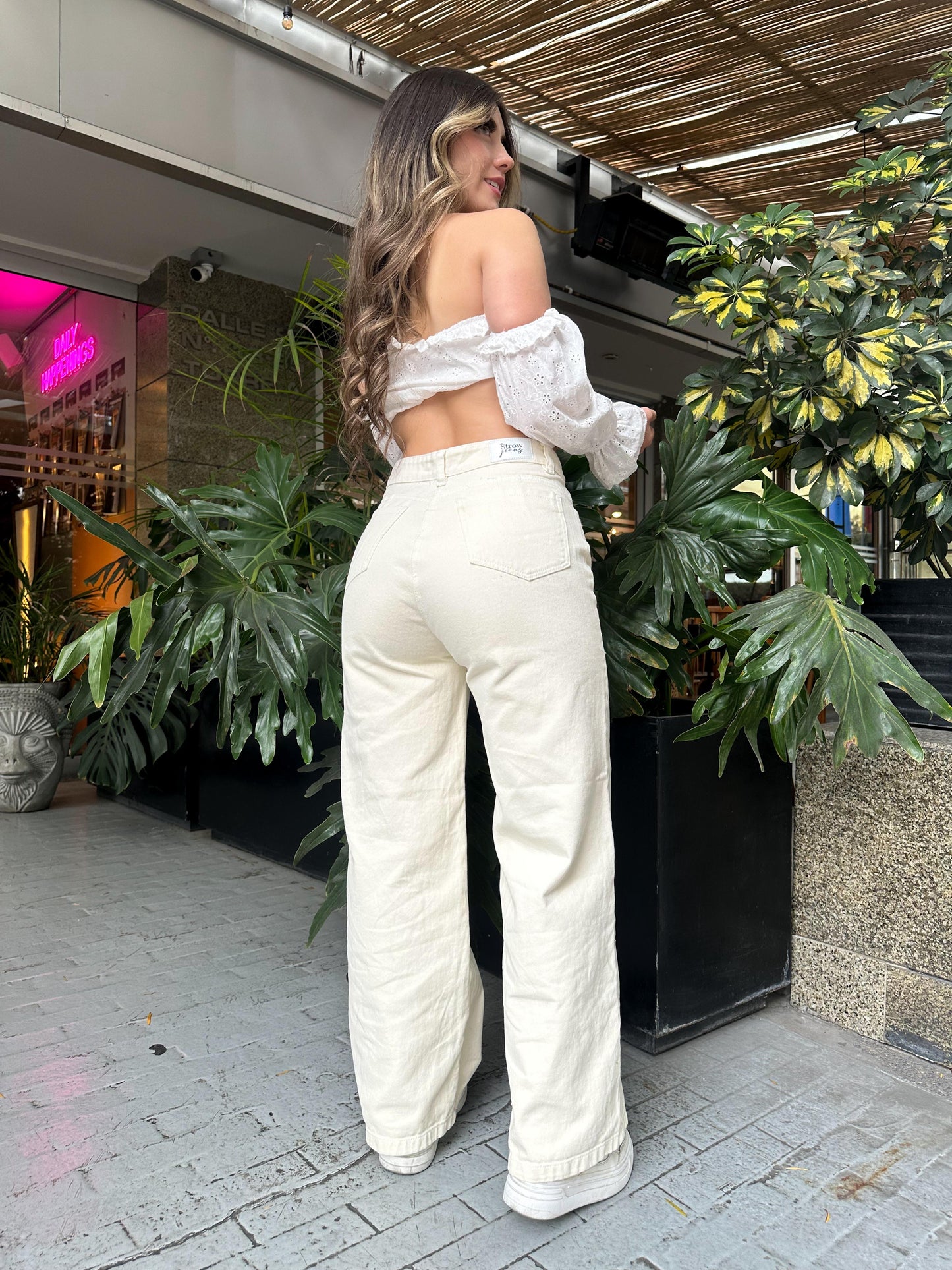 Jean wide leg mujer tono Natural