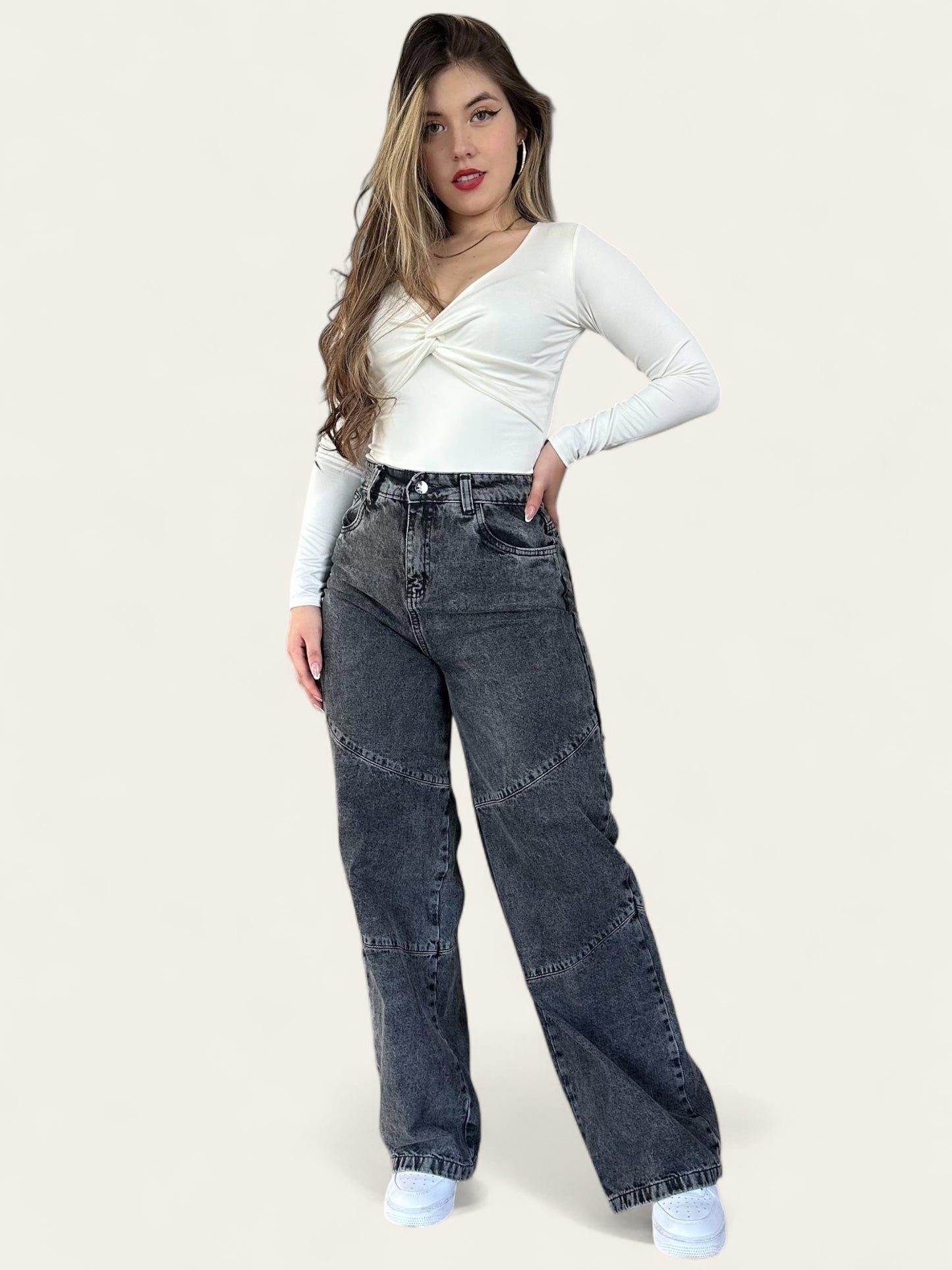 Jean wide leg gris mujer