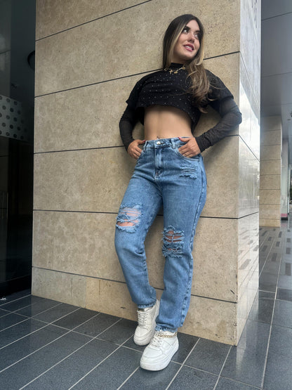 Jean Boyfriend mujer tono claro