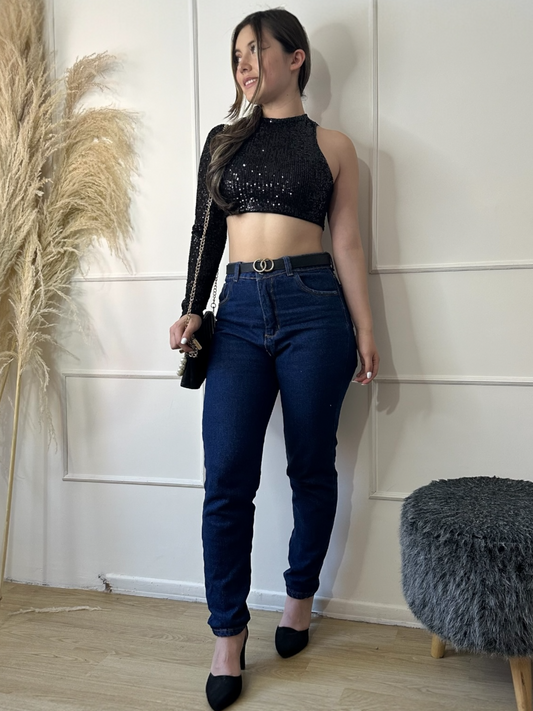 Mom fit Jeans Mujer azul oscuro