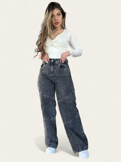 Jean wide leg gris mujer