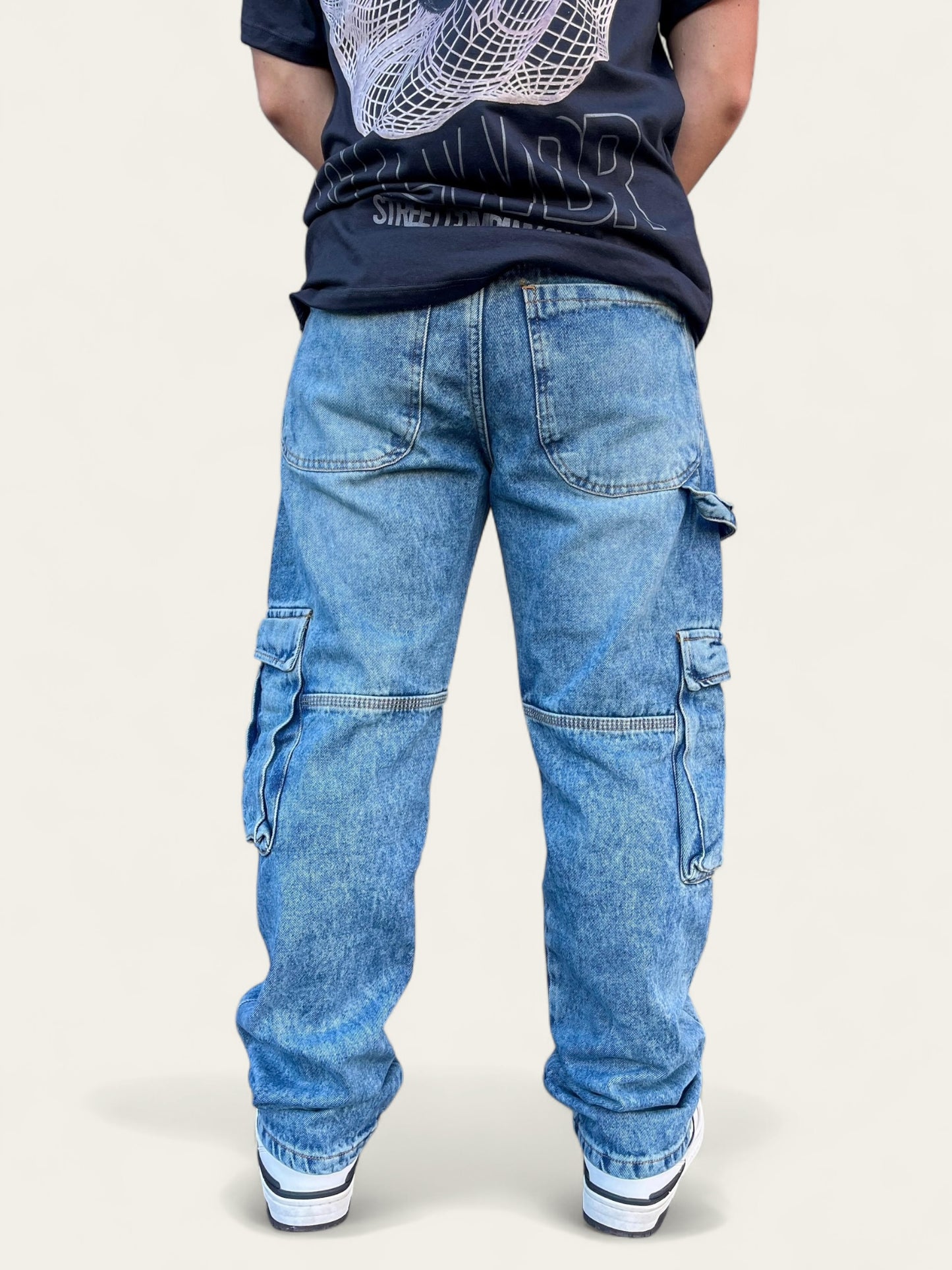 Jean cargo hombre azul claro