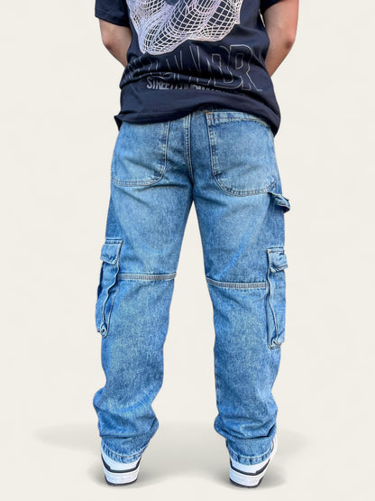 Jean cargo hombre azul claro