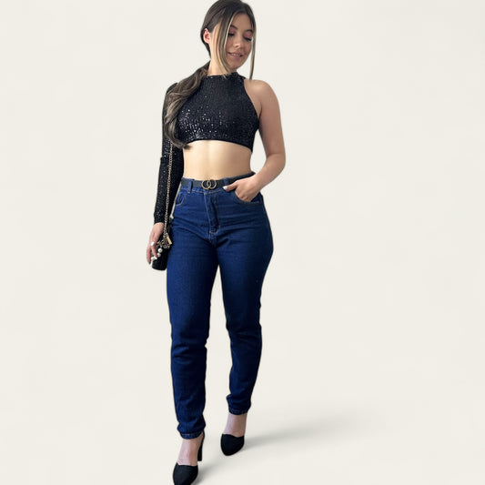 Mom fit Jeans Mujer azul oscuro