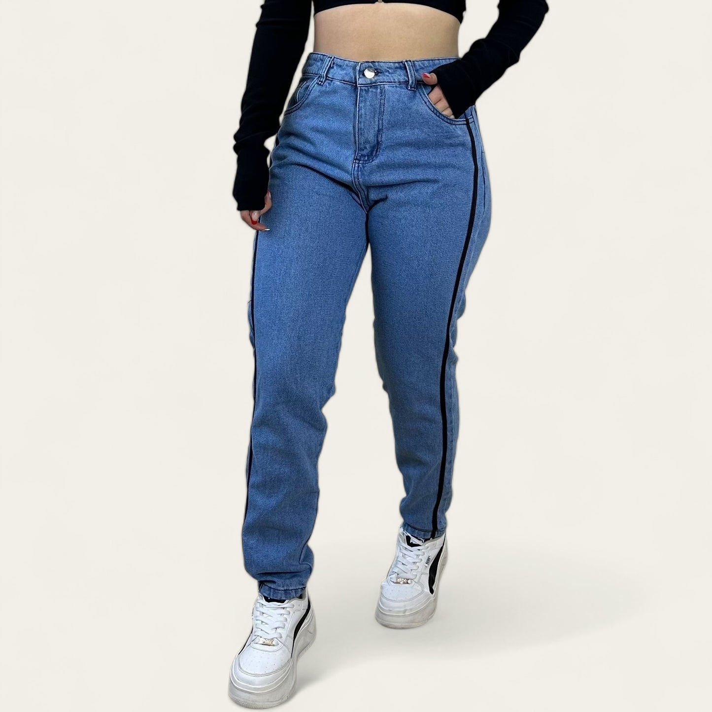 Jean Boyfriend Mujer azul clásico