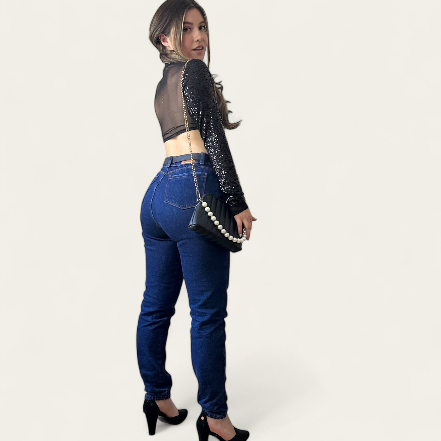 Mom fit Jeans Mujer azul oscuro