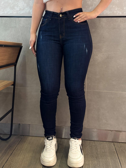 Jean skinny mujer tiro alto levanta cola azul oscuro