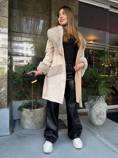 Pantalón wide leg mujer efecto cuero