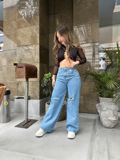 Jean Wide Leg mujer Claro