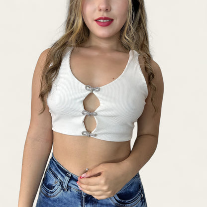 Crop top mujer en rin con diseño adelante