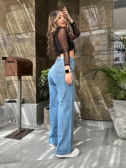 Jean Wide Leg mujer Claro