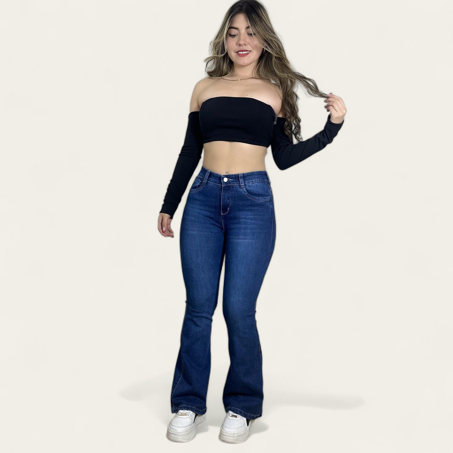 Jean flare Mujer Tono Azul medio