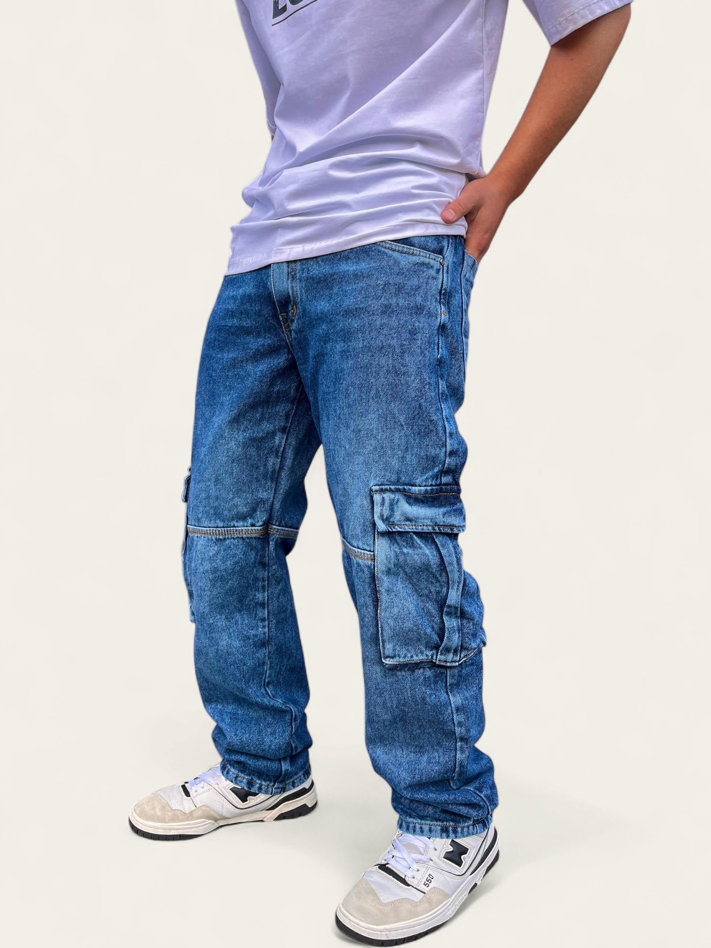 Jean cargo hombre azul medio