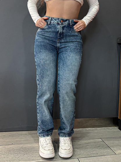 Jean Boyfriend europeo tono azul verdoso