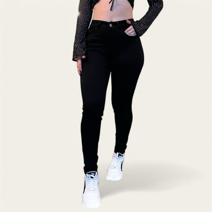 Jean Skinny tiro alto clásico levanta cola Negro