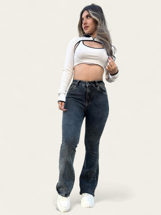 Jean flare mujer tono verdoso