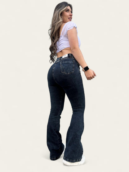 Jean flare mujer tono azul oscuro