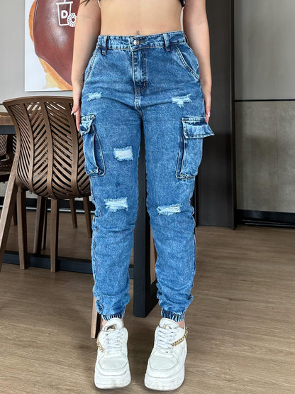 Jogger jean camuflado tono azul