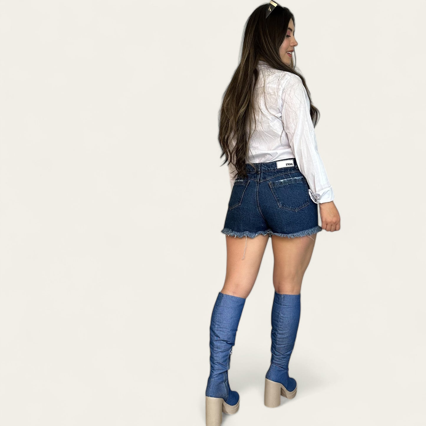 Short en jean Mujer  clasico en tono azul oscuro