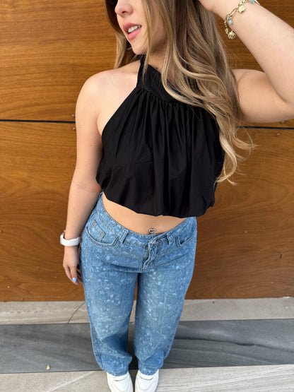 Jean wide leg mujer estampado Rosas