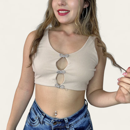 Crop top mujer en rin con diseño adelante