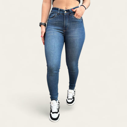 Jean Skinny Mujer stretch tiro alto levanta cola Azul verdoso