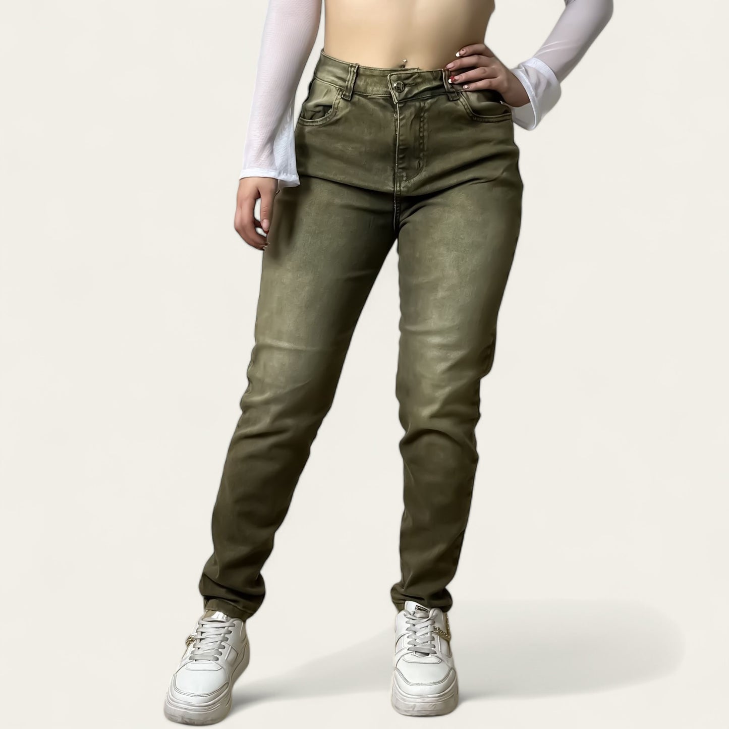 Jean Boyfriend Mujer tono verde