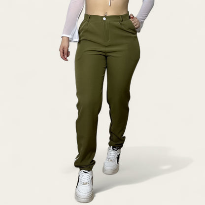 Pantalón liviano mujer tono verde línea lateral