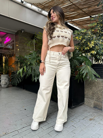 Jean wide leg mujer tono Natural