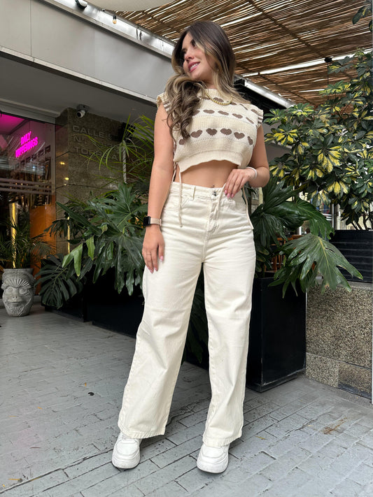Jean wide leg mujer tono Natural